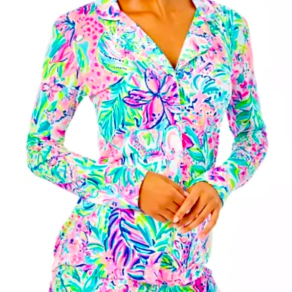 NWT LILLY PULITZER Lilly's Favorite Things PJ Top Knit Button-Up Multi - Picture 2 of 7